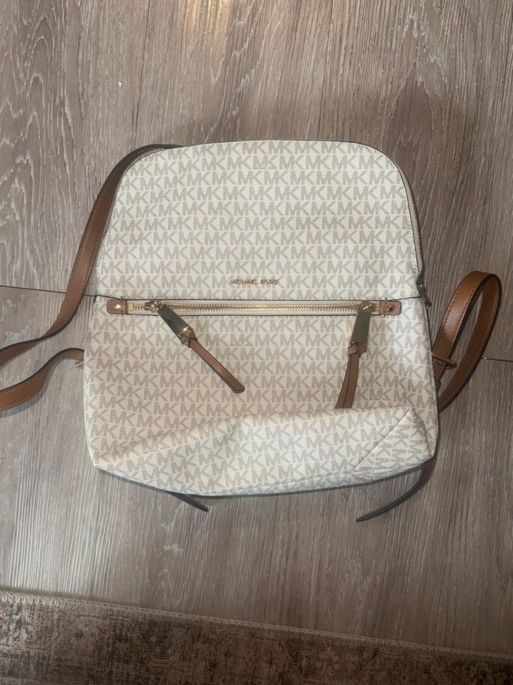 Michael Kors Cream and Brown MK Logo Backpack